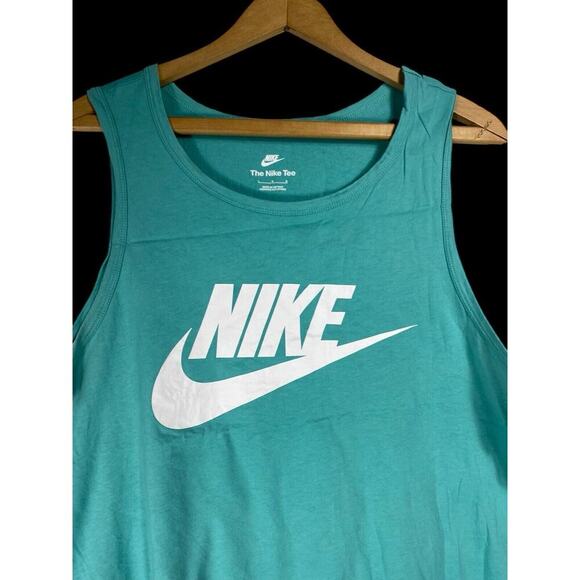 Nike Futura Tank Top Size Large Mens Geode Teal Green Blue Spell Out Swoosh - Picture 2 of 6